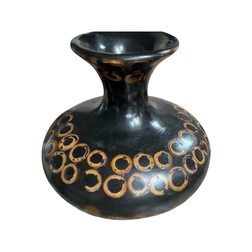 Vintage Black Ceramic Vase Abstract Gold Ring Design Mid Century Modern Studio 8
